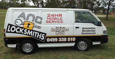 ANC Locksmith work van. White van with ANC Locksmiths logo and phone number 0499338510